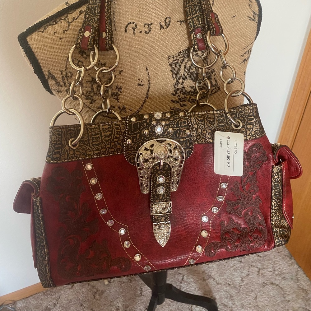 Red Leather Western Purse.